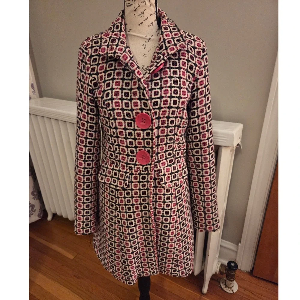 Y2K Bouclé Coat, Pink Tweed, Coquette, Twee, Mod, Retro, Statement Jacket, Sz M - Picture 2 of 15